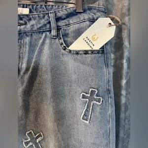 Austin Landing Denim Cross Studded Jeans NWT Rare Mid Rise Straight/Wide Leg 11 thumbnail 4