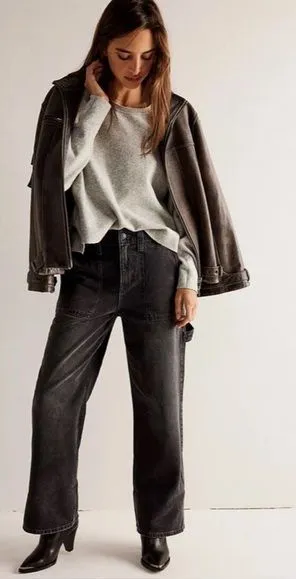 Free People Jeans We The Free Denim Jean Major Leagues VTG Black Mid-Rise Boho thumbnail 1