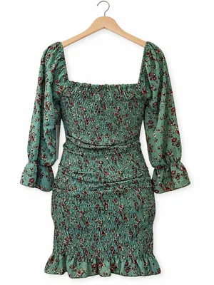 Timing Floral Ruched Smocked Bodycon square neck mini Dress M NWT cottagecore thumbnail 2