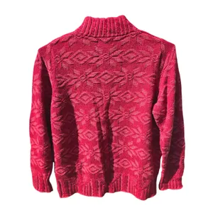 Woolrich Womens‎ Ruby Red Snowflake Knit Quarter Button Mock Neck Sweater XL thumbnail 3