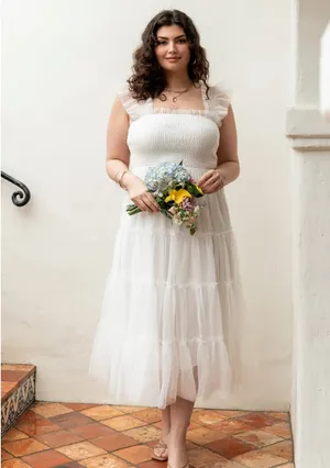 Baltic born Smocked Tulle white Dress thumbnail 3