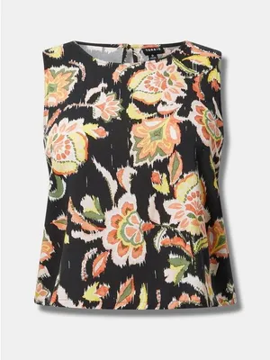 Torrid Bella Jaco Deep Black Floral Ikat Challis Sleeveless Blouse Women's 1 NWT thumbnail 6