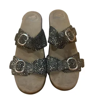 Dansko Sophie Black Shagreen Textured Leather Slide Buckle Sandal Size 9 thumbnail 1