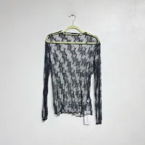 Black Lace Sheer Long Sleeve Boatneck Top Sz L NWT thumbnail 2