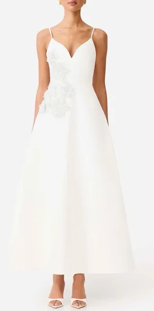 NEW ELLIATT Stella white 3d floral applique A-line bridal maxi gown dress sz M thumbnail 1