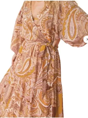 Flying Tomato Paisley Warm Autumn balloon sleeve maxi dress Size M Boho thumbnail 2