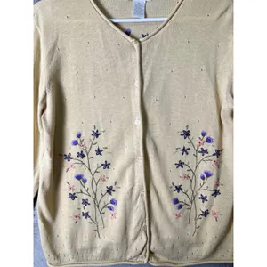 Vintage Cottagecore Yellow Floral Embroidered Cardigan Soft Girl Grandpa Core MD thumbnail 2