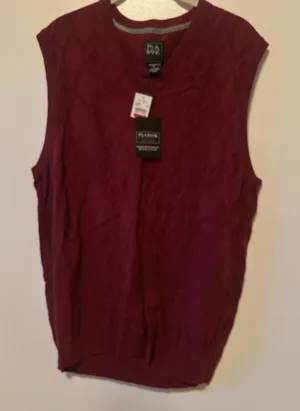 NWT Jos. A. Bank Men’s Large Sleeveless Vest- Deep Burgundy thumbnail 1