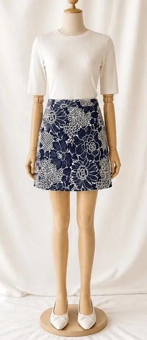 Talbots Navy Blue White Floral Cotton Blend Mini Skirt Tropical Summer Preppy 12 thumbnail 1
