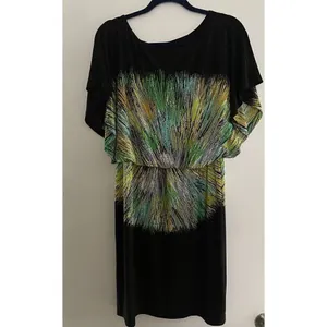 New York & Company Women's size M Midi Black/Yellow Printed Dress thumbnail 2