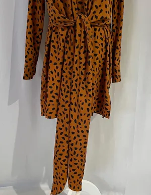 New Tie Front Button Down Shirtdress Animal Print Long Sleeve Mini thumbnail 7