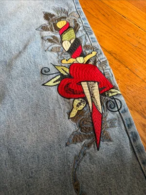 NEW Ed Hardy Light Blue Embroidered Wide Leg loose fit Women's Jeans 24 thumbnail 3