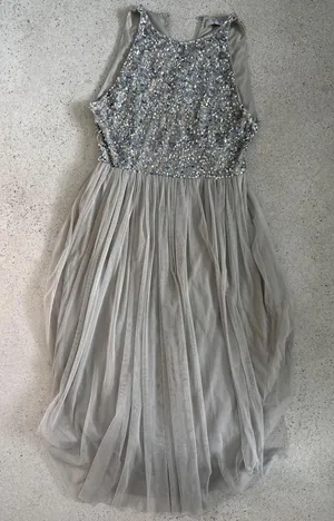 ASOS Beautt Silver Sequin Tulle Dress UK 14 US 10‎ Sleeveless Party Cocktail thumbnail 1