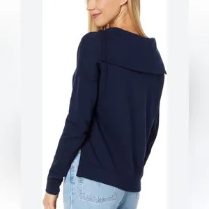 NWT bobi Los Angeles soft boxy cropped sweatshirt w/ sailor collar. Navy. Small thumbnail 2