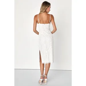 NWT Lulus Alluring Interest White Sequin Embroidered Sleeveless Dress Wedding L thumbnail 3