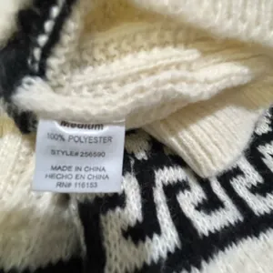 Cream and Black Geometric Pattern Fringed Sweater Size M thumbnail 8