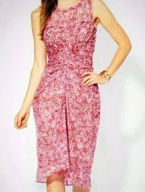 BCBGMAXAZRIA Pink Orange Abstract Print Ruched Draped Midi Dress Size 4 thumbnail 1