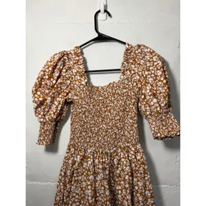 1.STATE Womens Size XS brown floral print mini dress puff sleeves smocked bodice thumbnail 9