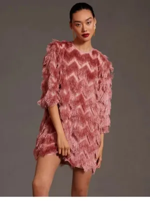 Hutch Anthropologie Pink Fringe Mini Shift Dress thumbnail 8