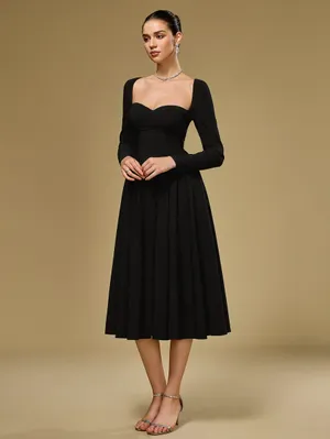 Parthea Long Sleeve Tie Back A-Line Dress - Black size M thumbnail 13
