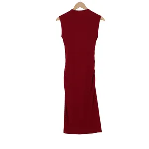 Sleeveless Ruched Midi Sheath Dress Burgundy Red Cowl Square Neck Size M thumbnail 2