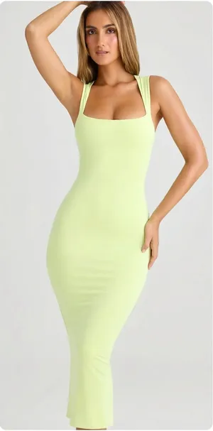 Oh Polly Ainslee Modal Square-Neck Bodycon Midi Dress in Matcha Green Size M thumbnail 1