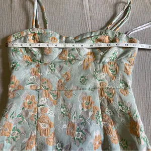 NWOT Lulus Enviable Aesthetic Light Blue Floral Jacquard Bustier Midi Dr… thumbnail 11