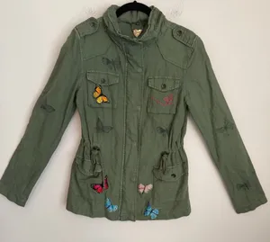 Desigual Y2K military utility jacket embroidered butterfly 36 green thumbnail 1