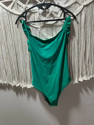 aerie Green Ruffle-Shoulder One-Piece Swimsuit thumbnail 4