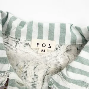 POL Striped Sage Multi Balloon Sleeve Printed Woven Mixed Print Shirt Shacket thumbnail 15
