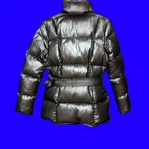 Lauren Ralph Lauren Womens M Gray Silver Belted Down Puffer Jacket Shiny thumbnail 5