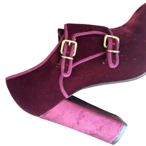 Tory Burch Carley Burgundy Velvet Double Buckle Block Heel Booties 6.5 thumbnail 8