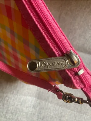 Vtg Y2K Lesportsac Pastel Gingham madras purse with Pink Trim thumbnail 4