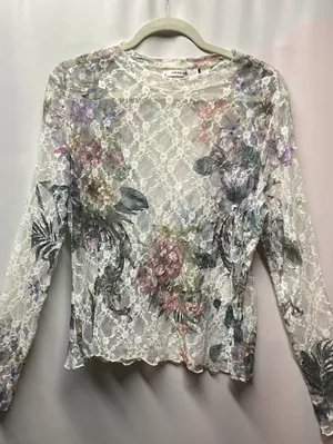 Oragami Floral Lace Mesh top with mini Rhinestone accents size Large thumbnail 7