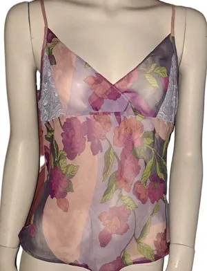 Frederick’s of Hollywood Sheer Floral Mesh Cami – Lace Trim – Size L thumbnail 1