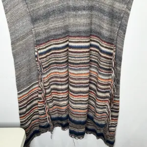 Free People Latitude 30 Wrap Poncho Shawl Rainbow Gray Fringe Sweater Stripe‎ thumbnail 11