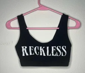 Blackheart Black Reckless Crop Top Bra Vintage Goth Bra Top Y2K Rave Wear thumbnail 1