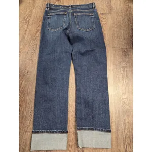 LOFT Outlet Dark Wash Cuffed High Rise Slim Straight Jeans Size 6 thumbnail 5