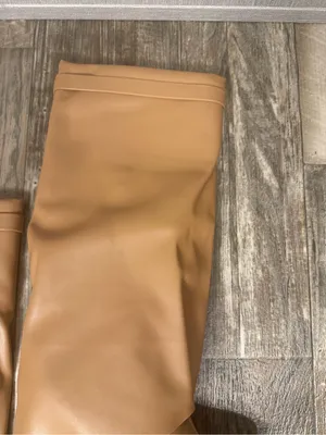 Over-the-Knee Smooth Beige Faux Leather Wedge Boots Size 9.5 Wide thumbnail 16