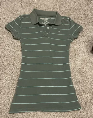 American Eagle y2k Green and White striped Polo thumbnail 1