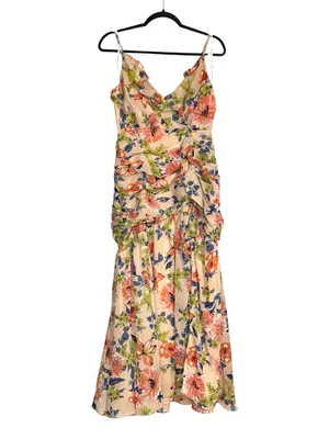 Lulu's Stunning Soiree Blush Pink Floral Chiffon Ruched Midi Dress MEDIUM thumbnail 4