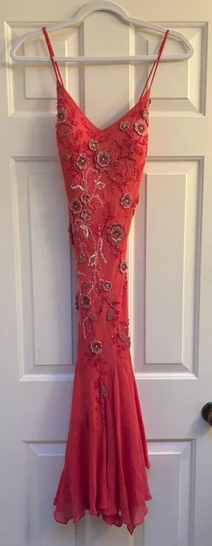 Sue Wong Coral Beaded Spaghetti-Strap Midi Dress thumbnail 1