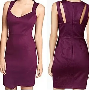 Guess Plum Purple Sweetheart Neck Sheath Dress Asymmetrical Scuba Embossed sz 2‎ thumbnail 2