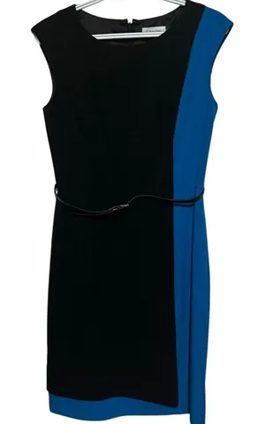 Calvin Klein Women's Black‎ Light Blue Sleeveless Sheath Dress with Belt Size 4 thumbnail 1