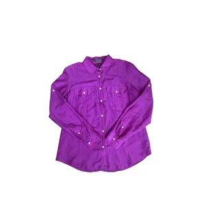 Lauren Ralph Lauren Button Up Shirt Women Large Purple Cotton Silk Utility Light thumbnail 8