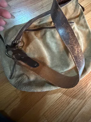 Sundance Suede Shoulder Bag in Taupe with Brown Leather Strap thumbnail 4