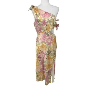Showpo Glaucus Midi Dress 10 Floral One Shoulder Cut Out Satin Romantic Feminine thumbnail 2