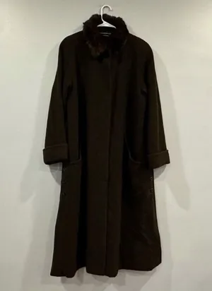 Donnybrook Wool Rabbit Collar Brown Long Coat Vintage VTG 14 AS IS thumbnail 1
