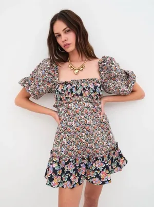 FOR LOVE AND LEMONS NWT HUDSON Floral Puff Sleeve Dress thumbnail 1