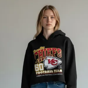 NWT NFL Kansas City Chiefs Short Hoodie Black Attached Hood Ladies Sz Large thumbnail 2